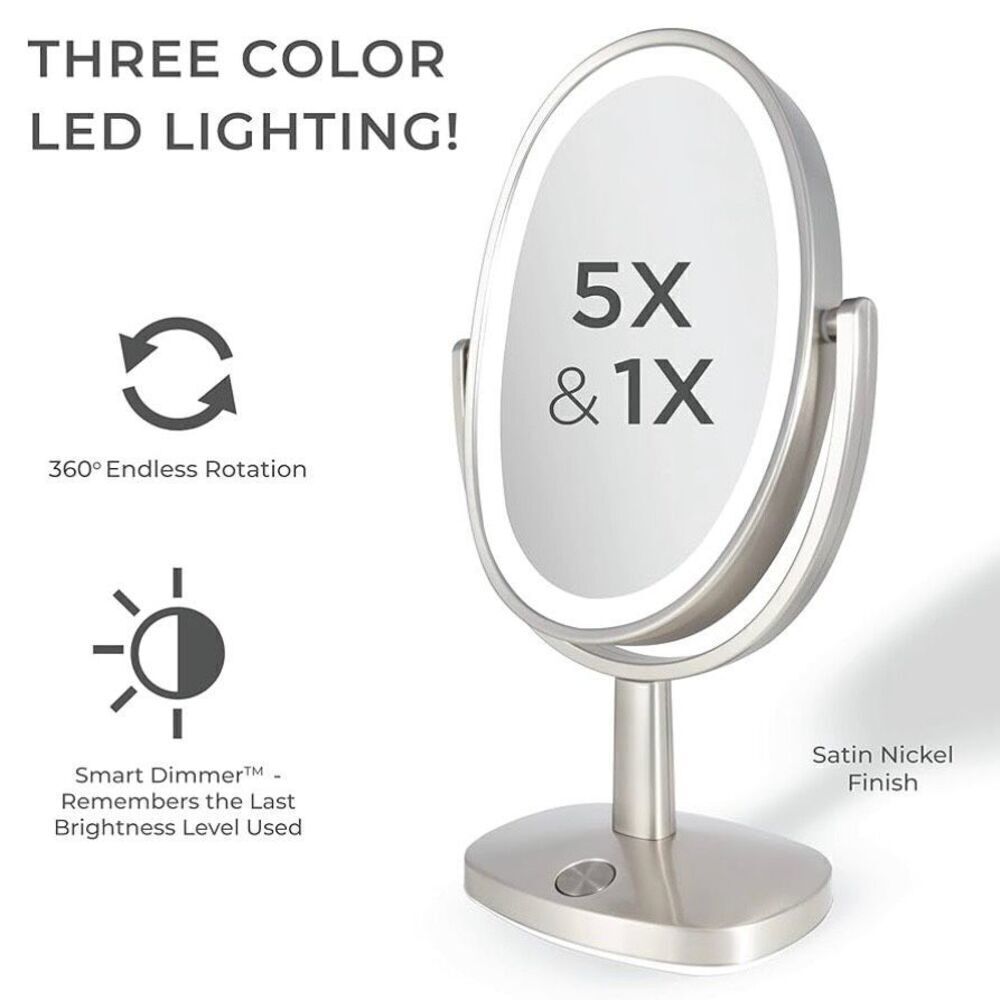 Zadro Newport 10" by 18" Oval LED Lighted Makeup Mirror with Magnification 5X/1X